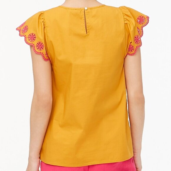 J. Crew NWT White & Blue Embroidered Flutter-Sleeve Blouse Cotton Poplin- Size M - Picture 2 of 8